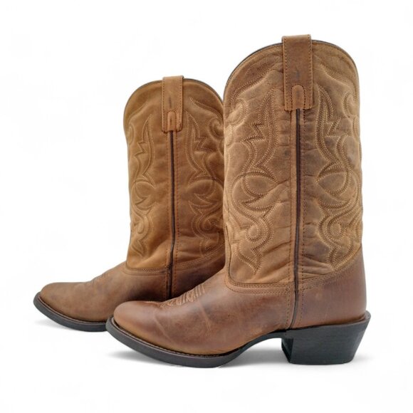 Laredo Maddie Women's Size 8.5 W Distressed Tan Embroidered R Toe Mid Calf Boots - Picture 3 of 16